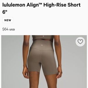 NWT LULULEMON Align HR Short 6” Nomad